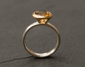 Citrine Halo Ring in 18K Gold and Silver - Yellow Gemstone Engagement Ring