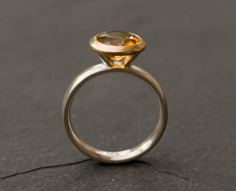 Citrine Halo Ring in 18K Gold and Silver, Yellow Gemstone Engagement Ring, Gift For Her image 1