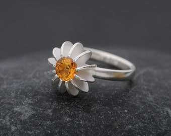 Anello in citrino con motivo a riccio di mare in argento, regalo per lei