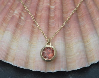 Oregon Sunstone Necklace in 18K Gold, Peach Gemstone Necklace, Gift for Her
