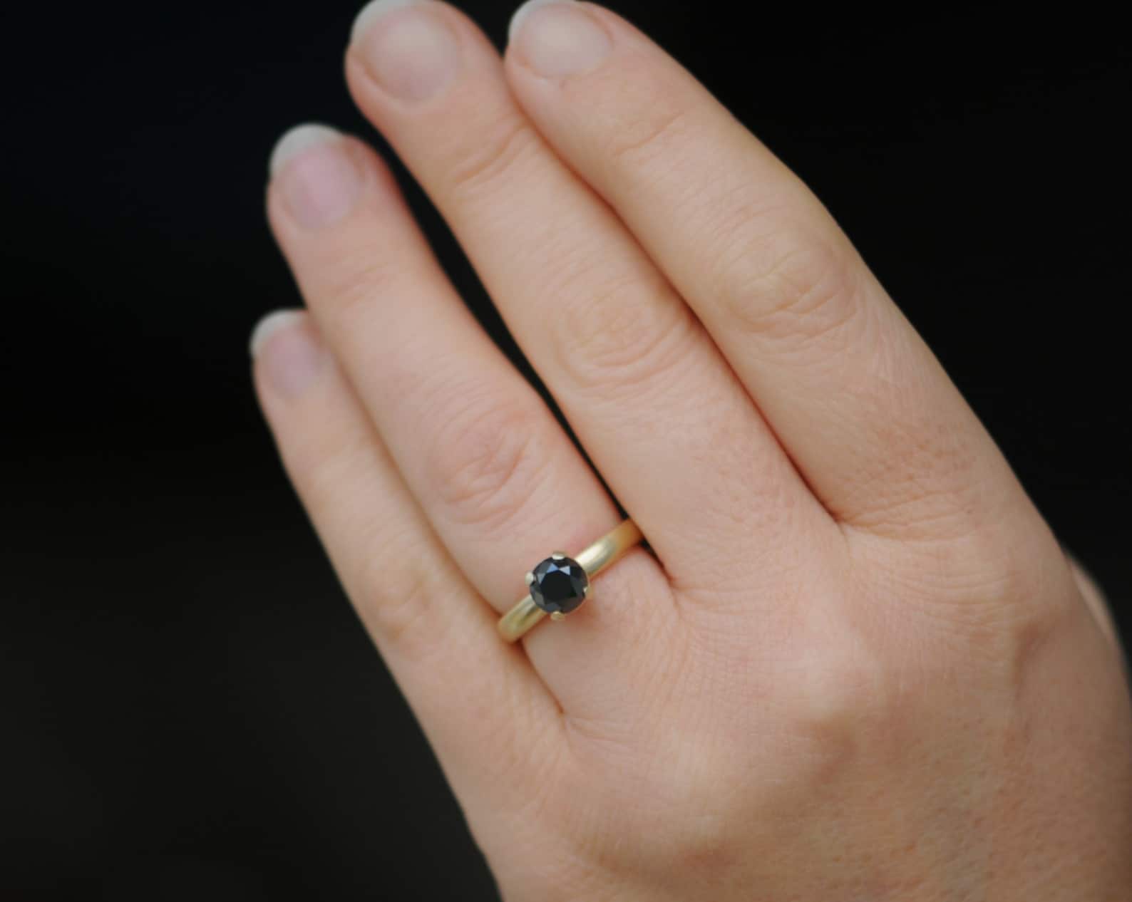 Black Diamond Ring 18K Gold Black Diamond Engagement Ring Solitaire