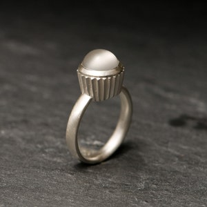 Moonstone Cabochon Ring in Silver - Cupcake Ring with Moonstone