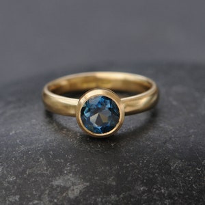 Blue Topaz Engagement Ring, London Blue Topaz Ring in 18K Gold 18K Yellow Gold