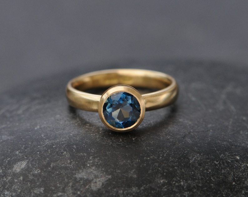 Blue Topaz Engagement Ring, London Blue Topaz Ring in 18K Gold 18K Yellow Gold