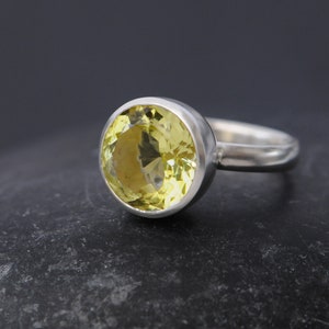 Lemon Quartz Cocktail Ring in Silver, Big Yellow Gem Statement Ring, Gift For Her