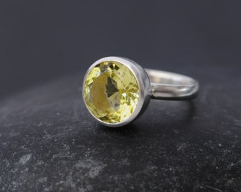 Lemon Quartz Cocktail Ring in Silver, Gift For Her, Big Yellow Gem Statement Ring