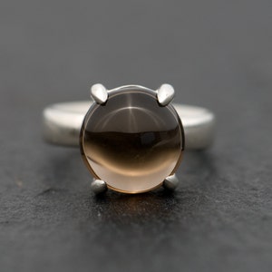 Smoky Quartz Cabochon Ring, Quartz Statement Ring in Silver