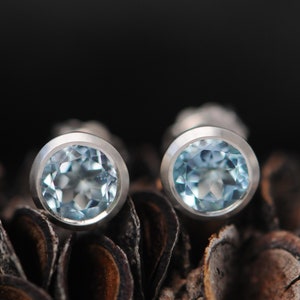Blue Topaz Stud Earrings in Silver 7mm Stud Earrings Sky Blue Topaz