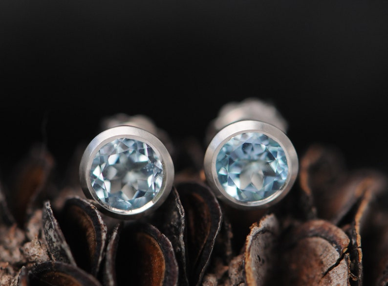 Blue Topaz Stud Earrings in Silver 7mm Stud Earrings Sky Blue Topaz