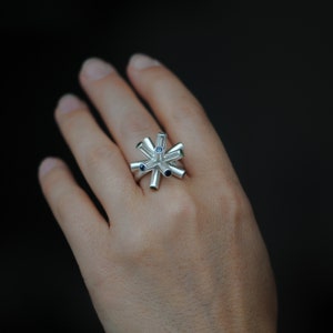 Spiky Ring with Sapphires, Statement Ring in Silver, Gift For Her image 5