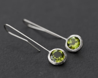 Peridot Dangle Earrings in Silver, Gift For Her, Lollipop Earrings