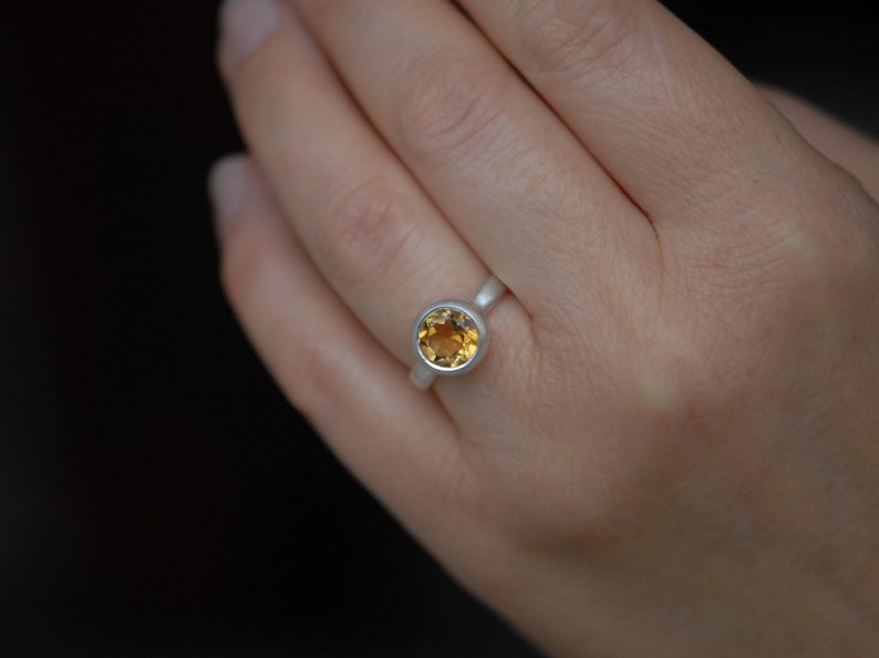 Satin Sterling Silver Citrine Ring, Handmade Gemstone Jewelry image 2