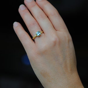 18k Gold Aquamarine Engagement Ring Cushion Cut Aqua Gold Ring 18k Gold Square Aquamarine Ring Handmade Engagement Ring Hand Made Engagement image 5