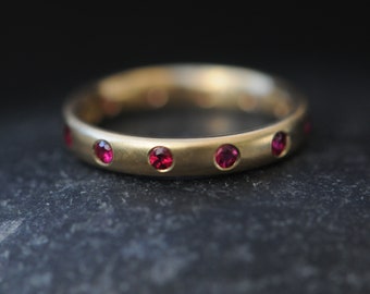 Ruby Eternity Band in 18K Gold - Ruby Wedding Ring Handmade