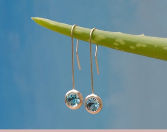 Bright Blue Topaz Dangle Earrings - Swiss Blue Lollipop Earrings