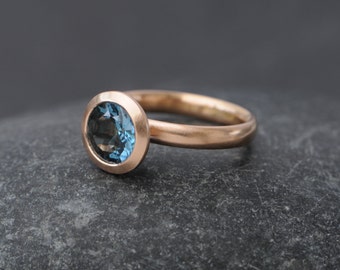 Blue Topaz Halo Ring in 18K Rose Gold - London Blue Topaz Engagement Ring