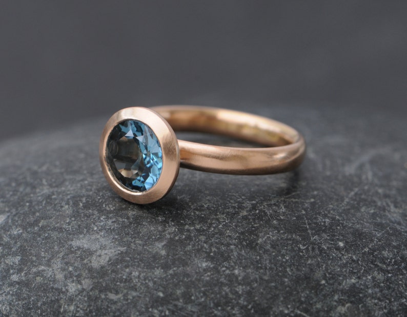 Blue Topaz Halo Ring in 18K Rose Gold London Blue Topaz Engagement Ring image 1