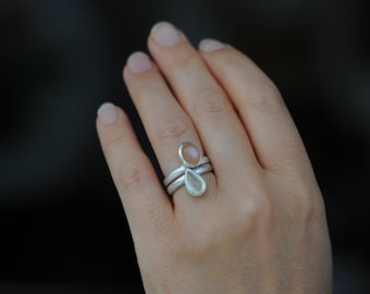 Silver Stacking Rings, Gift For Her, Moonstone Stacking Rings