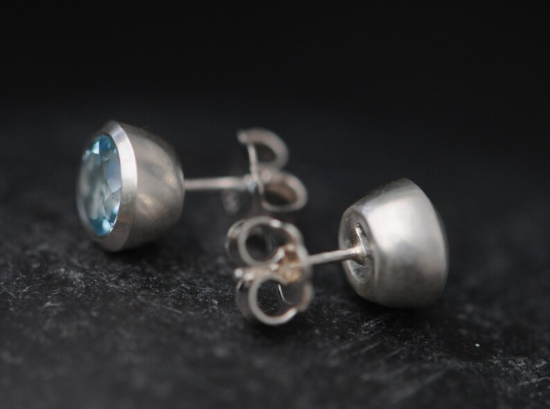 Blue Topaz Stud Earrings in Silver 7mm Stud Earrings image 4