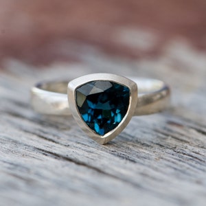 London Blue Topaz Trillion Engagement Ring in Silver, Gift For Her