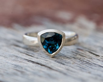 London Blue Topaz Trillion Engagement Ring in Silver, Gift For Her