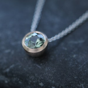 Green Sapphire Necklace in 18K Rose Gold Green Gemstone Pendant Necklace Gift For Her image 2