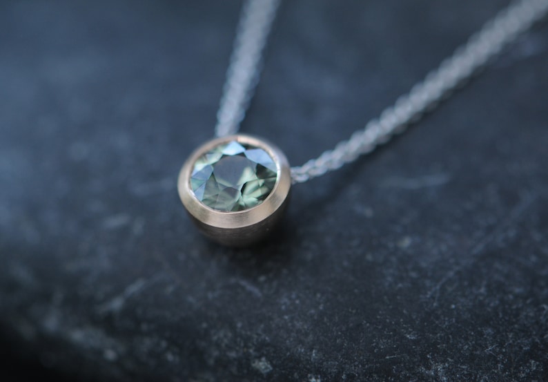 Green Sapphire Necklace in 18K Rose Gold Green Gemstone Pendant Necklace Gift For Her image 2