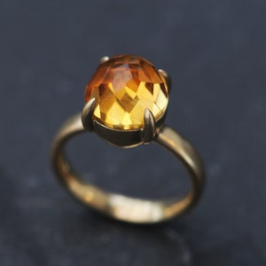 Citrine Engagement Ring in 18K Gold - Rose Cut Cabochon Citrine Ring