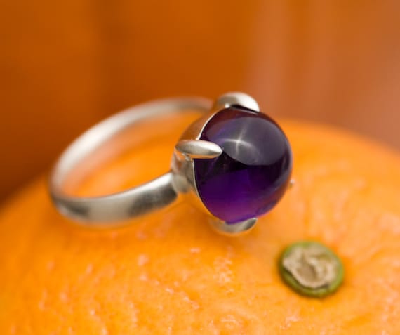 Purple Amethyst Ring - Big Purple Amethyst Cabochon Ring - Purple Amethyst Statement Ring - Handmade to Order - FREE SHIPPING
