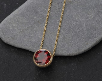 Red Garnet Necklace in 18K Gold, Christams Gift For Her, Red Gem Gold Necklace