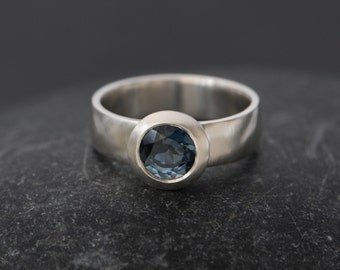 Chunky Blue Topaz Statement Ring in Silver, Wide Band Blue Topaz Ring