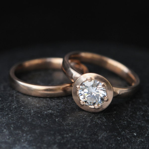 Conflict Free Engagement Ring in 18K Rose Gold, Ethical Engagement Ring, Moissanite Wedding Set