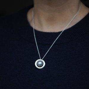 Silver Pearl Necklace Gift For Her, Tahitian Pearl Halo Pendant image 3