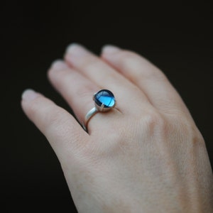 Blue Topaz Cabochon Ring in Silver, London Blue Topaz Statement Ring