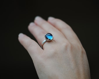 Blue Topaz Cabochon Ring in Silver, London Blue Topaz Statement Ring