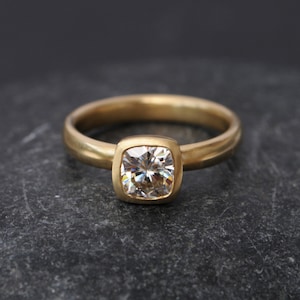 Cushion Cut Moissanite Ring 18K Gold Forever One Moissanite Engagement Ring Moissanite Solitaire Ring in Recycled Gold Engagement Ring image 1