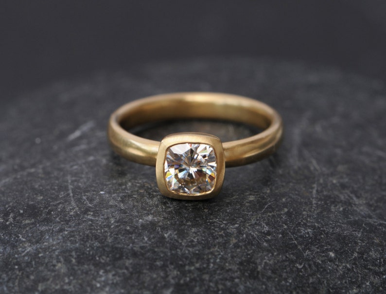 Cushion Cut Moissanite Ring 18K Gold Forever One Moissanite Engagement Ring Moissanite Solitaire Ring in Recycled Gold Engagement Ring image 1