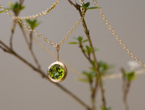 Peridot Necklace in 18K Gold Gift for Her Green Gem Pendant Etsy