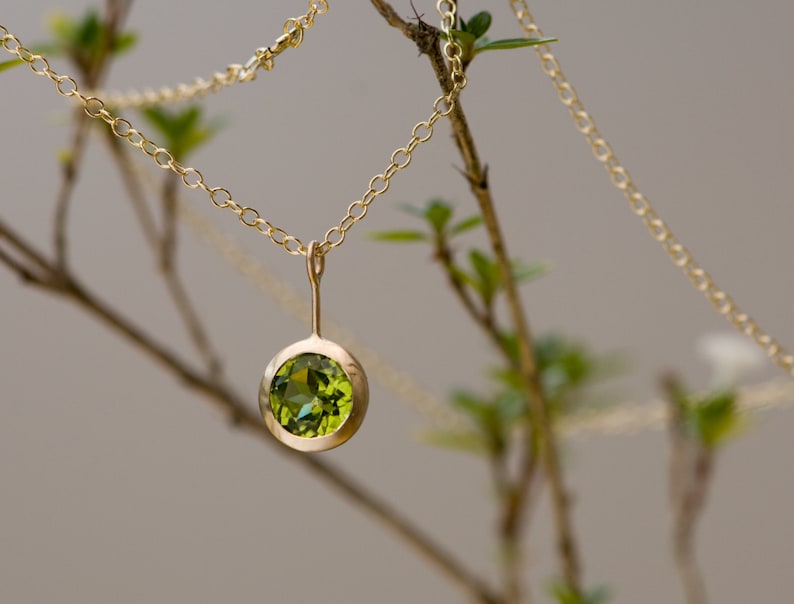 Peridot Necklace in 18K Gold, Gift For Her Green Gem Pendant image 1