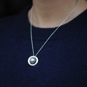 Silver Pearl Necklace Gift For Her, Tahitian Pearl Halo Pendant image 1