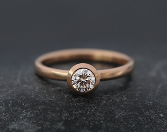 Small Diamond Engagement Ring in 18K Rose Gold, Simple Diamond Ring