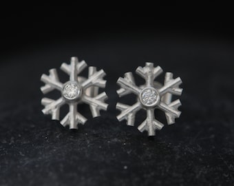 Silver Snowflake Earrings with Moissanites, Christmas Gift for Her
