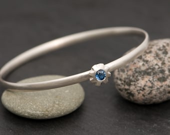 Blue Sapphire Bangle in Silver - Blue Sapphire Bracelet