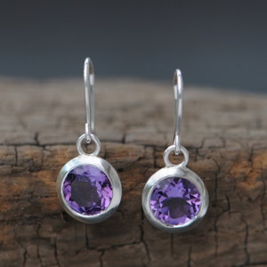 Purple Amethyst Round Drop Earrings Purple Gemstone Earrings image 1