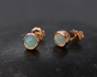 White Opal Stud Earrings in 18K Gold - 7mm Opal Stud Earrings