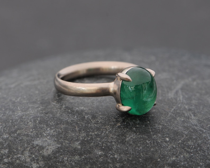 Big Emerald Cabochon Ring in 18K Gold, Emerald Statement Ring, Gift for Her 18K White Gold