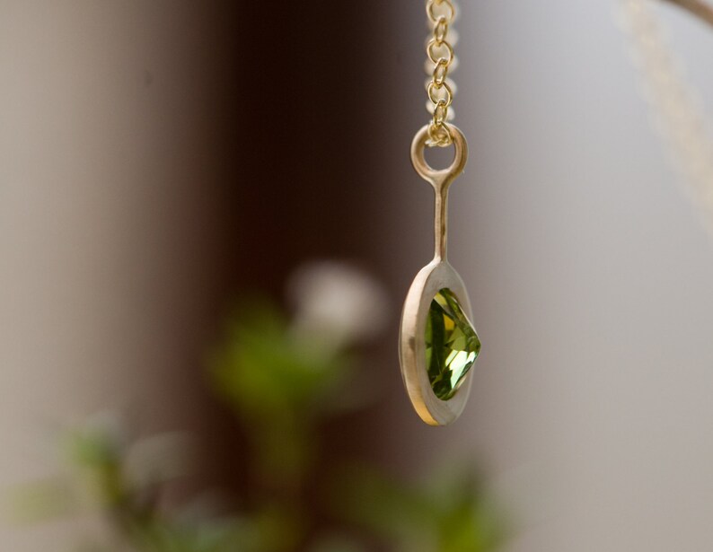 Peridot Necklace in 18K Gold, Gift For Her Green Gem Pendant image 3