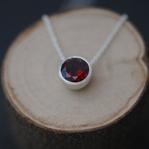 Christmas Gift for Her, Red Garnet Necklace, Red Gemstone Pendant in Silver image 3