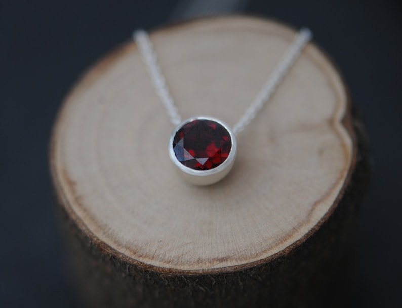 Christmas Gift for Her, Red Garnet Necklace, Red Gemstone Pendant in Silver image 3