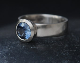 Size 6 Blue Montana Sapphire Ring in 18K White Gold, Ethical Ring, Ready to Ship